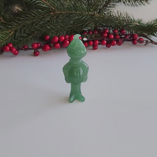 Green Aventurine 'Mean One' Christmas Crystal Carving