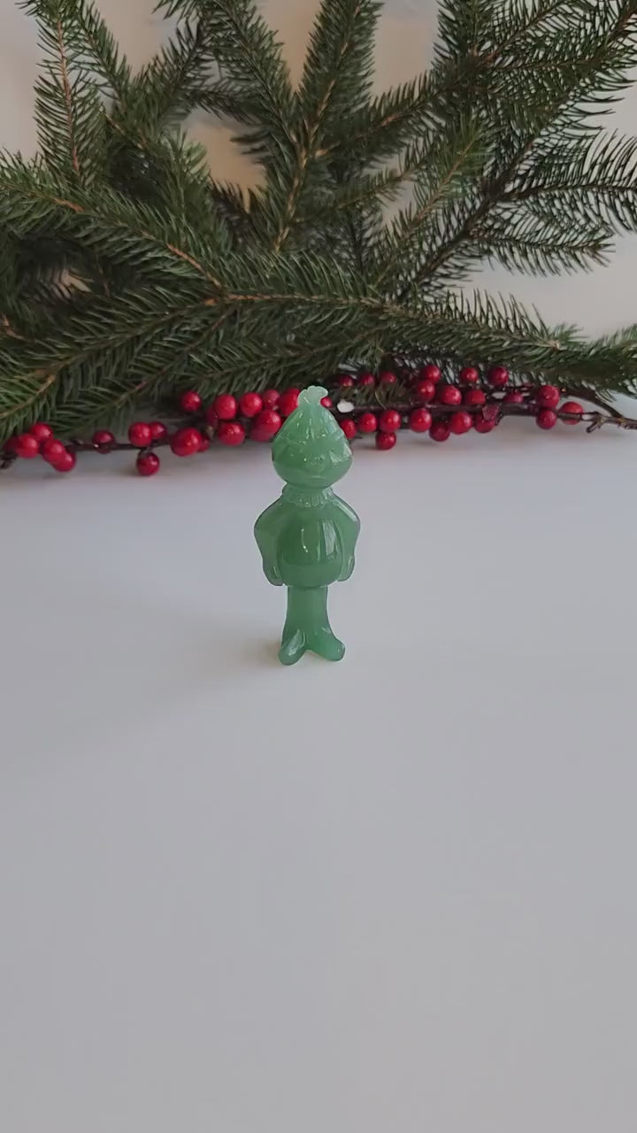 Green Aventurine 'Mean One' Christmas Crystal Carving