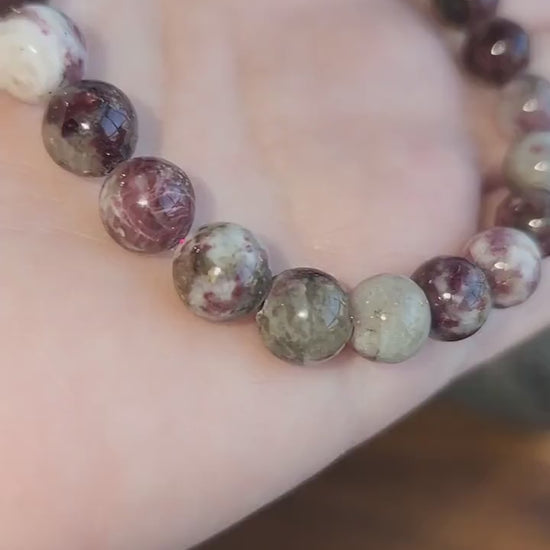 Plum Blossom Tourmaline Bracelet: 8MM Rubelite Quartz Crystal Jewelry