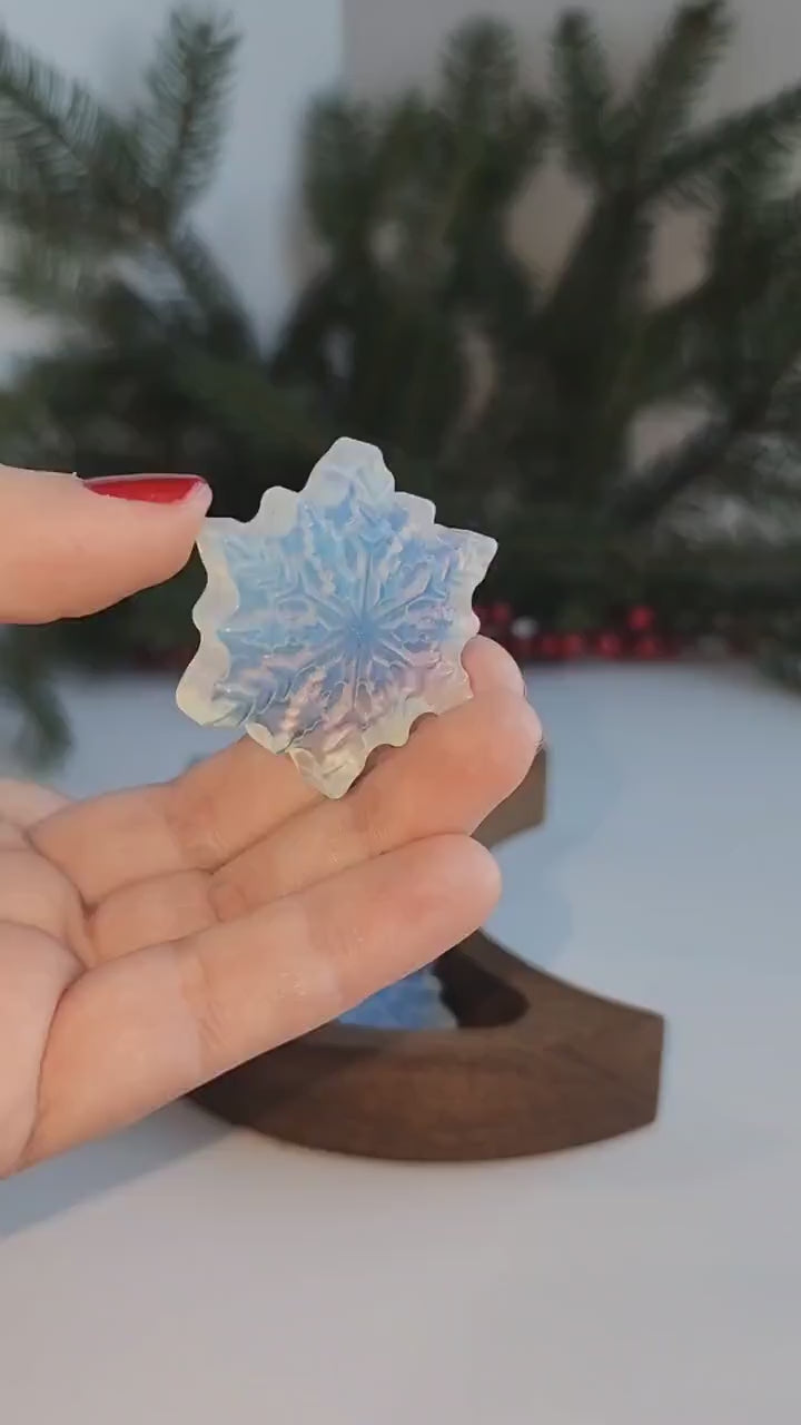 Crystal Snowflake Carvings: Holiday Mineral Decor - Opalite, Fluorite, Howlite