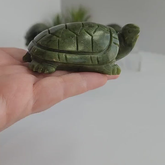 Inv - Adorable Green Jade Turtle | Cute Crystal Tortoise for Plant Accent, Fairy Gardens, or Whimsical Shelf Sitter for Spring Tray Decor