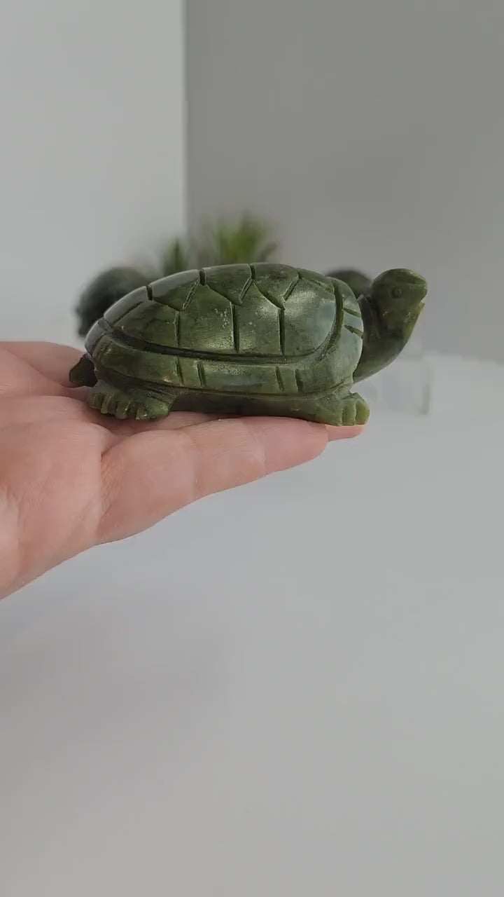 Inv - Adorable Green Jade Turtle | Cute Crystal Tortoise for Plant Accent, Fairy Gardens, or Whimsical Shelf Sitter for Spring Tray Decor