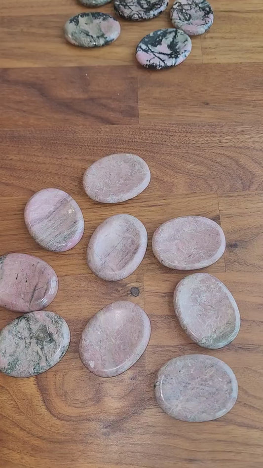 Rhodonite Pocket Stone, Pink with Black Veins (1.77" Smooth Fidget Rock)
