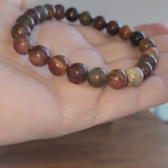 Picasso Jasper Bracelet: Colorful 8MM Crystal Bead Autumn Jewelry