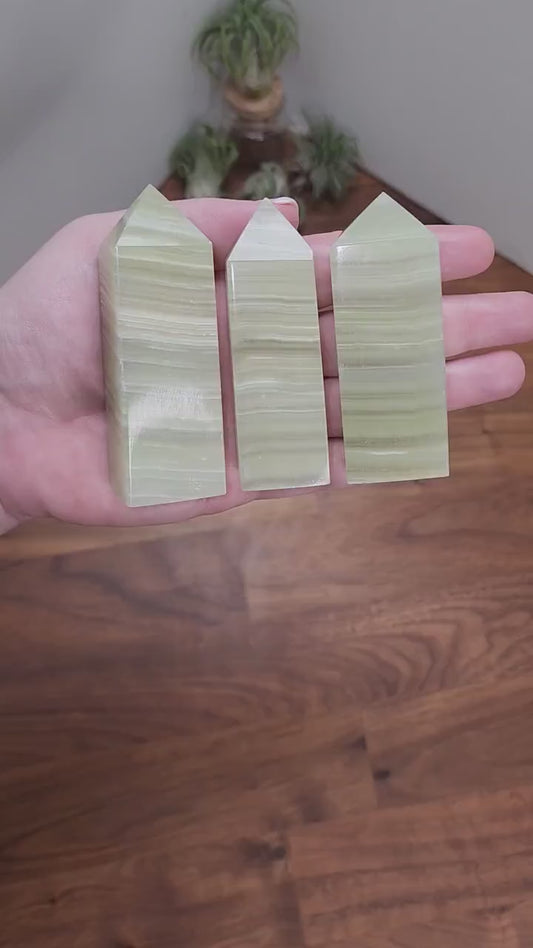 Banded Green Onyx Tower: Olive Sage Crystal Point
