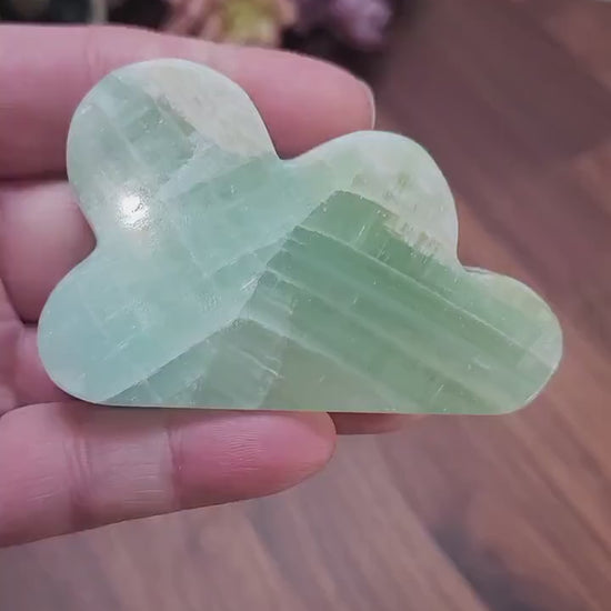Green Calcite Cloud Crystal Carving (87 X 56 MM)