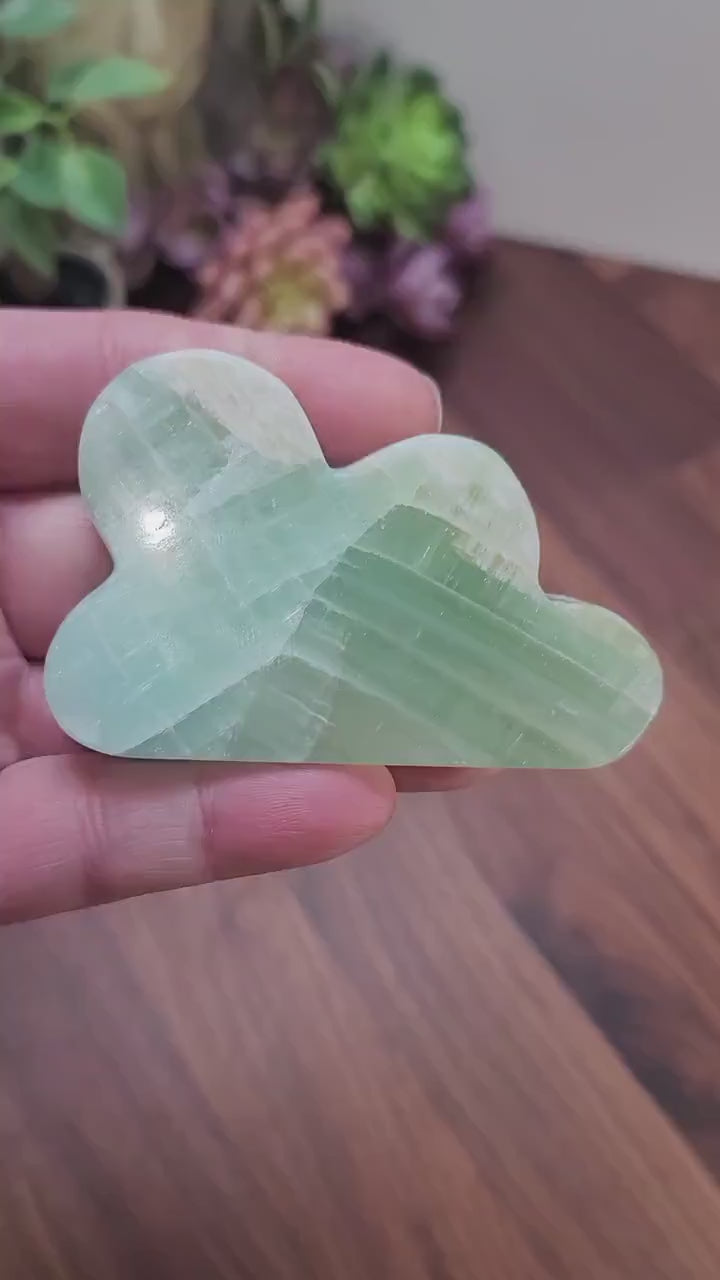 Green Calcite Cloud Crystal Carving (87 X 56 MM)
