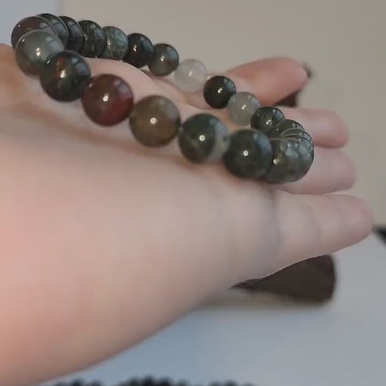 African Bloodstone Bracelet: 8MM Crystal Beads, Stretchy Band