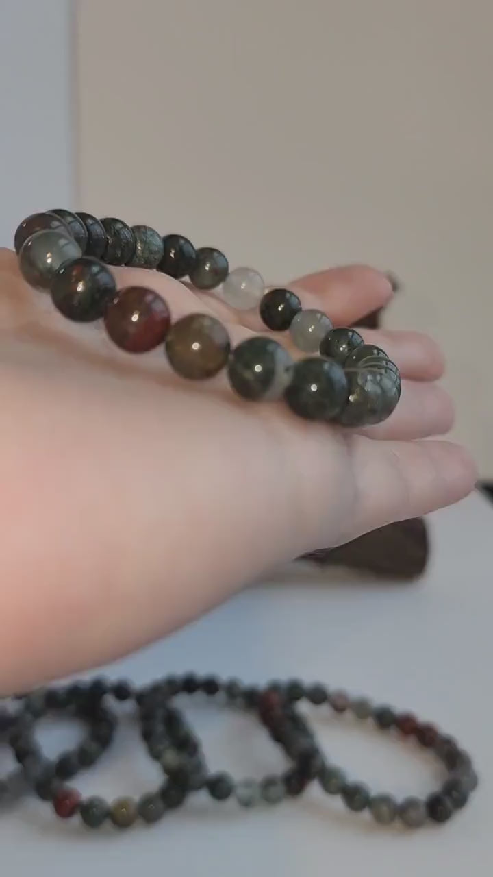 African Bloodstone Bracelet: 8MM Crystal Beads, Stretchy Band