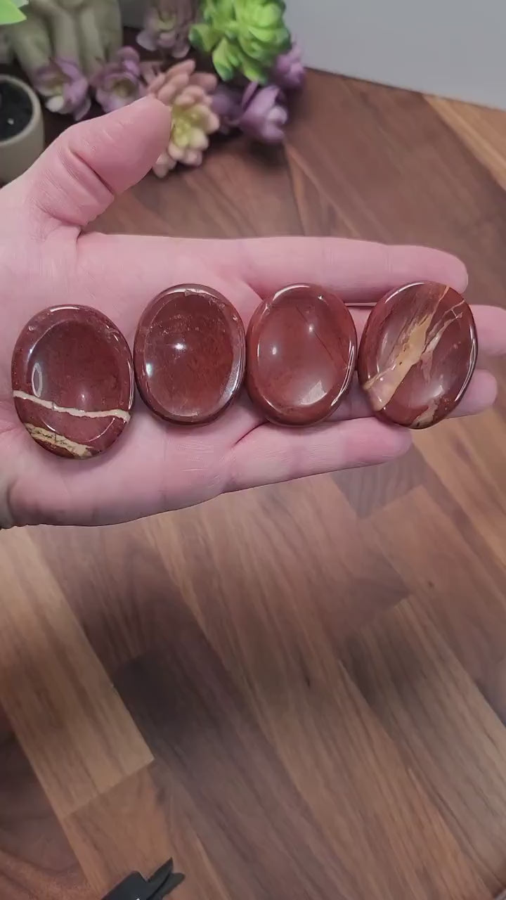 Red Jasper Worry Stone: Brecciated Crystal Fidget (1.9")