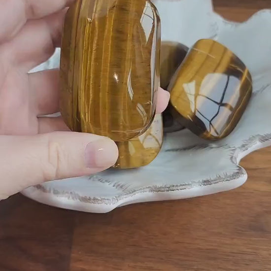 Yellow Tiger's Eye Palm Stone - Large Natural Pocket Crystal