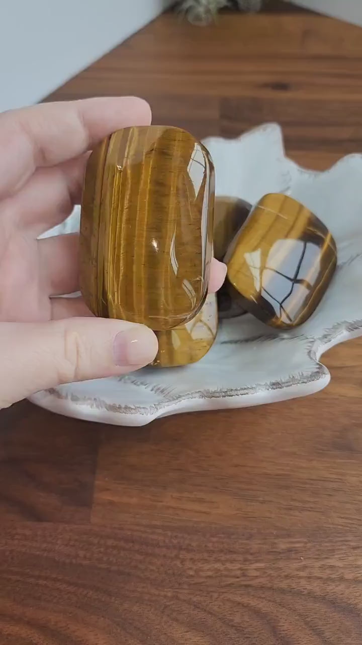 Yellow Tiger's Eye Palm Stone - Large Natural Pocket Crystal