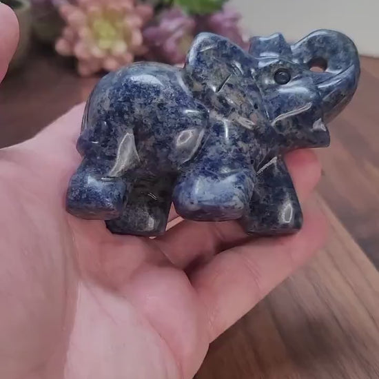 Sodalite Elephant Carving | Alesandra | 3.75 in X 2.75 | Blue Hand Carved Crystal for Kids Decor | Teen Bedroom Ideas | Unique Finds