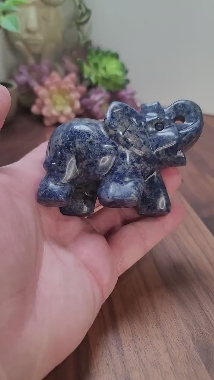 Sodalite Elephant Carving | Alesandra | 3.75 in X 2.75 | Blue Hand Carved Crystal for Kids Decor | Teen Bedroom Ideas | Unique Finds