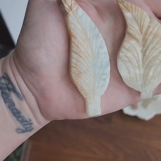 Hand Carved Caribbean Calcite Leaf: Ocean Crystal Decor
