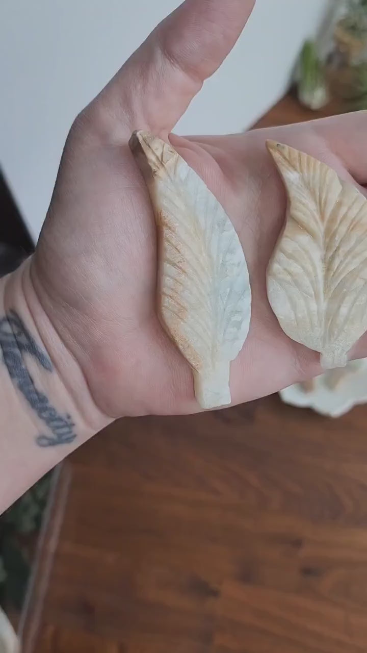 Hand Carved Caribbean Calcite Leaf: Ocean Crystal Decor