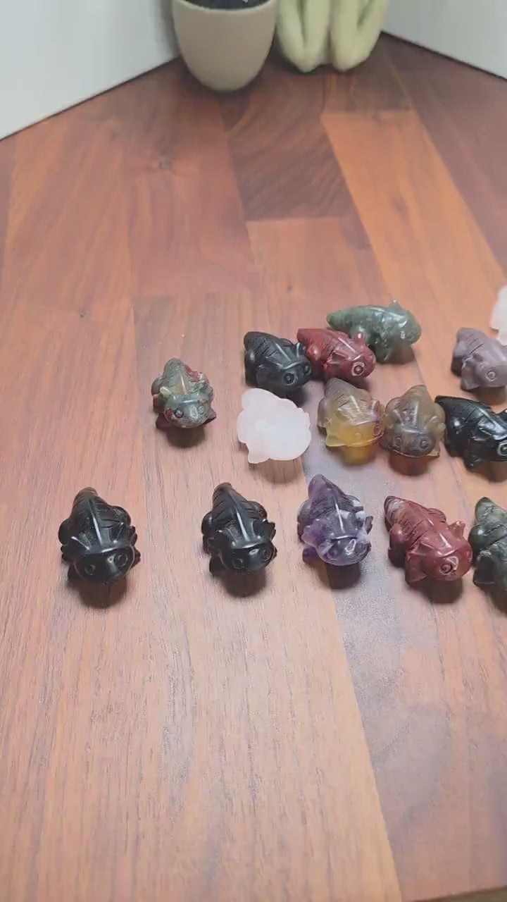 Axolotl Crystal Carving - 1.5 inch Obsidian, Rose Quartz