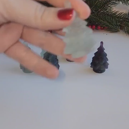 Fluorite Crystal Christmas Tree: Purple & Green Holiday Decor