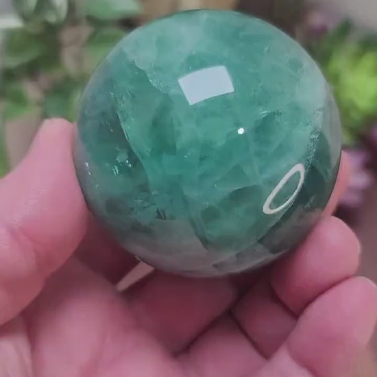 Inv - Stunning Green Fluorite Crystal Sphere | Tons of Sparkle & Rainbows is this gorgeous stone ball | Perfect Christmas Gift for Her, Yule