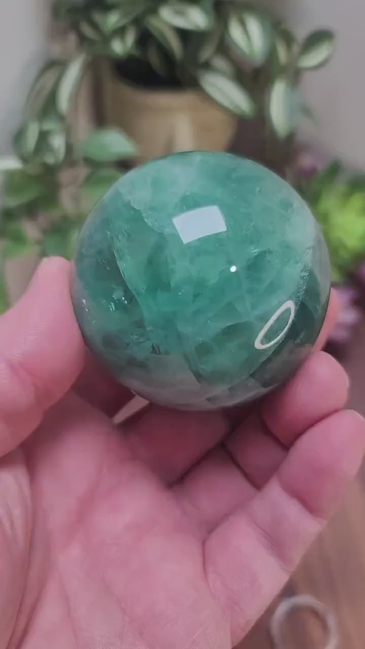 Inv - Stunning Green Fluorite Crystal Sphere | Tons of Sparkle & Rainbows is this gorgeous stone ball | Perfect Christmas Gift for Her, Yule