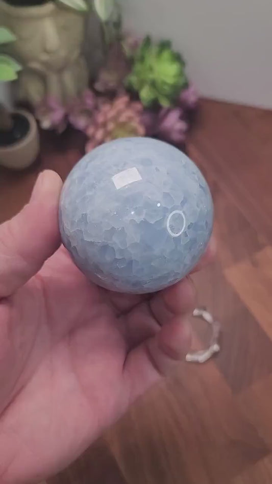 Blue Celestite Sphere, Natural Crystal (68mm Unique Stone)