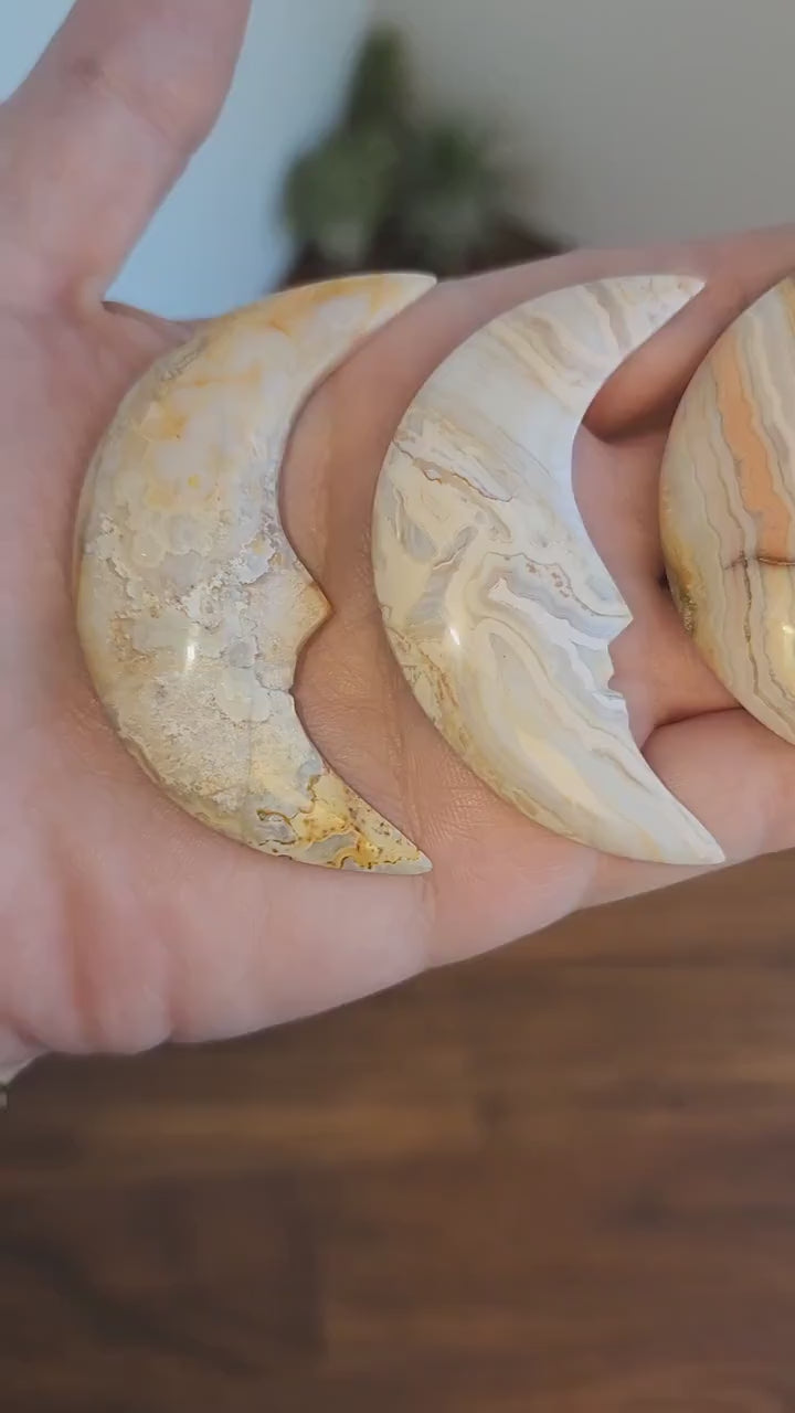 Crazy Lace Agate Moon Crystal: Choose Your Carved Crescent Moon