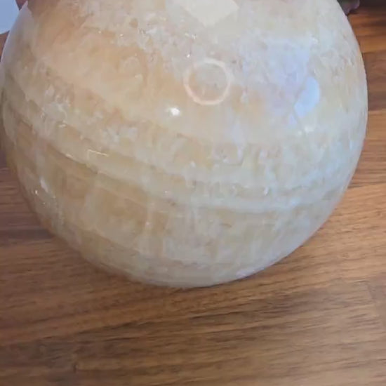 Massive Banded Orange Calcite Crystal Sphere - 6" (148mm)