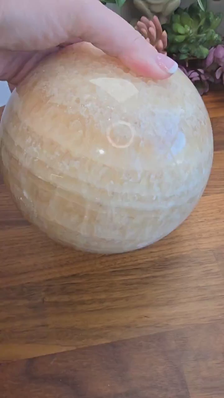 Massive Banded Orange Calcite Crystal Sphere - 6" (148mm)