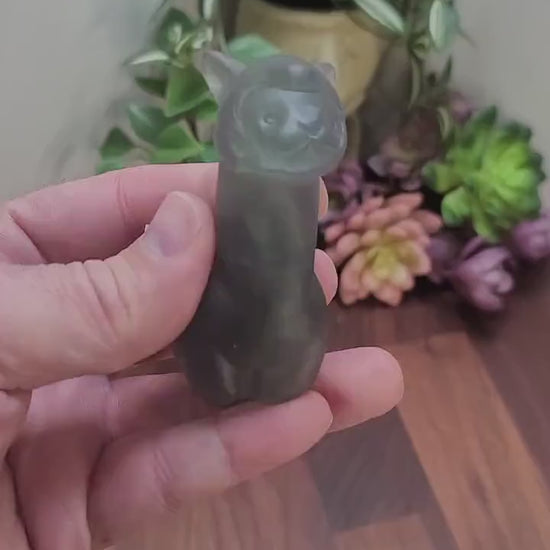 Rainbow Fluorite Alpaca Crystal Carving, Green Gemstone Sculpture (3 Inch, Unique Natural Patterns, Pop Rocks Decor)