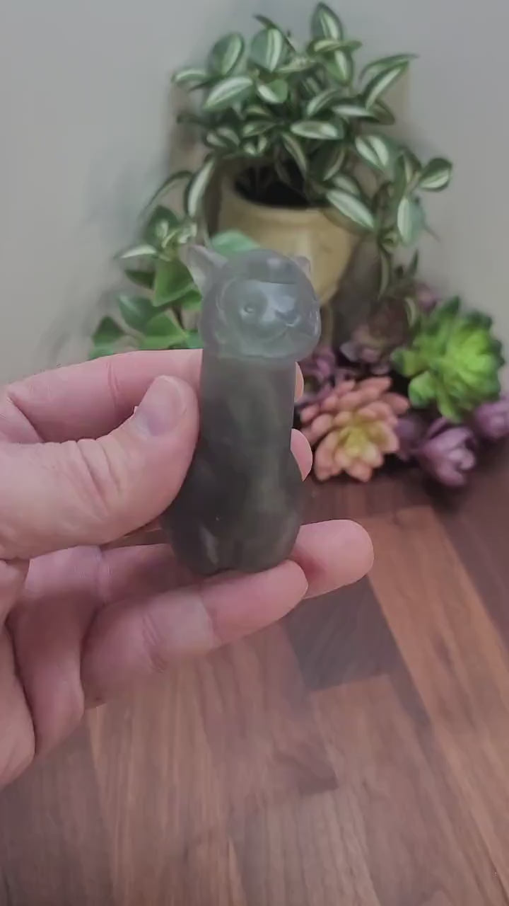 Rainbow Fluorite Alpaca Crystal Carving, Green Gemstone Sculpture (3 Inch, Unique Natural Patterns, Pop Rocks Decor)