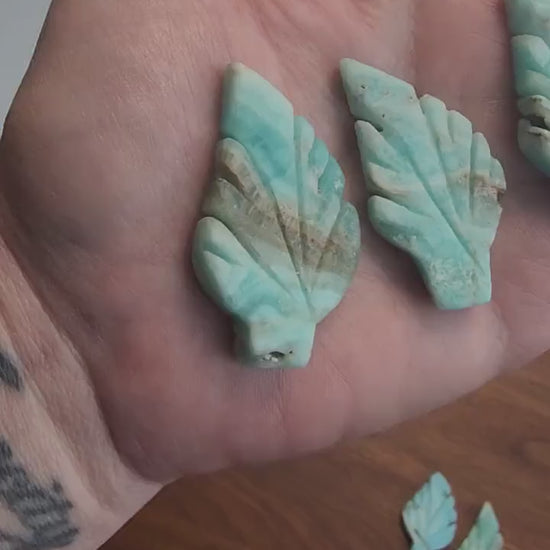 Blue Aragonite Crystal Leaf: Hand Carved Ocean Stone
