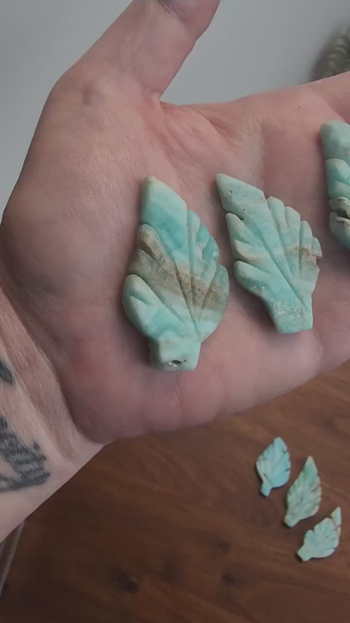 Blue Aragonite Crystal Leaf: Hand Carved Ocean Stone
