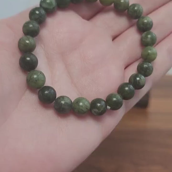 Green Jade Bracelet: 8MM Crystal Beads, Stretchy Jewelry
