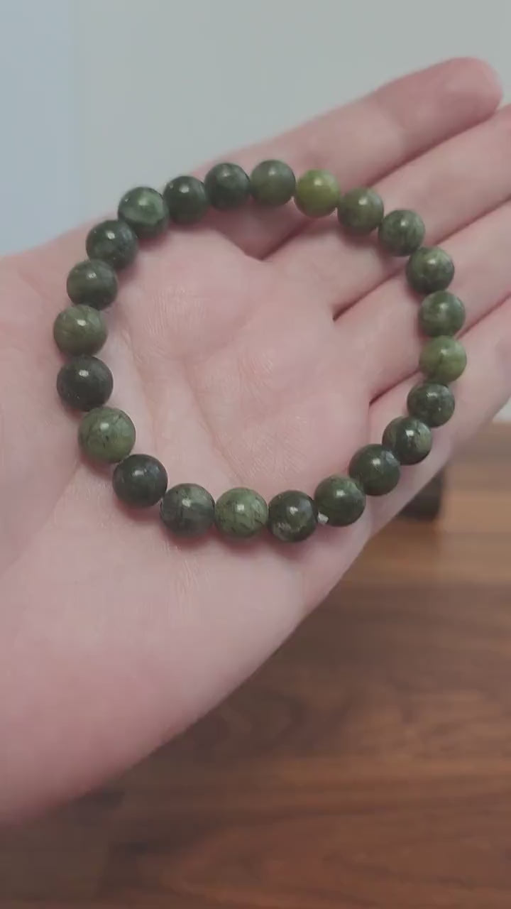 Green Jade Bracelet: 8MM Crystal Beads, Stretchy Jewelry