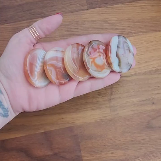 Banded Agate Worry Stone: Red, Orange, and Gray Crystal Fidget (1.77")