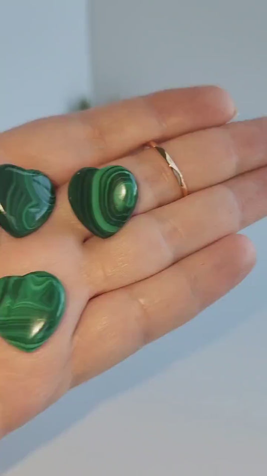 Malachite Hearts | Green Pocket Stone | Deep Green Patterned Crystals | Mini Heart Carving | Intuitively Chosen