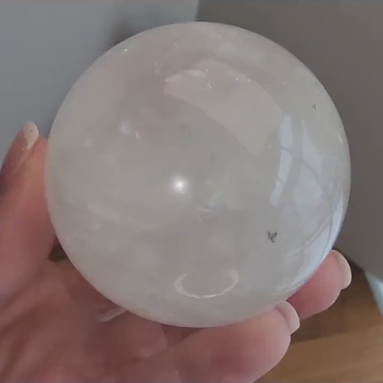 Gorgeous Optical Calcite Sphere | White Iceland Spar Crystal Ball | 60MM | Crystallized Calcium Carbonate | Tranquil Winter Home Decor