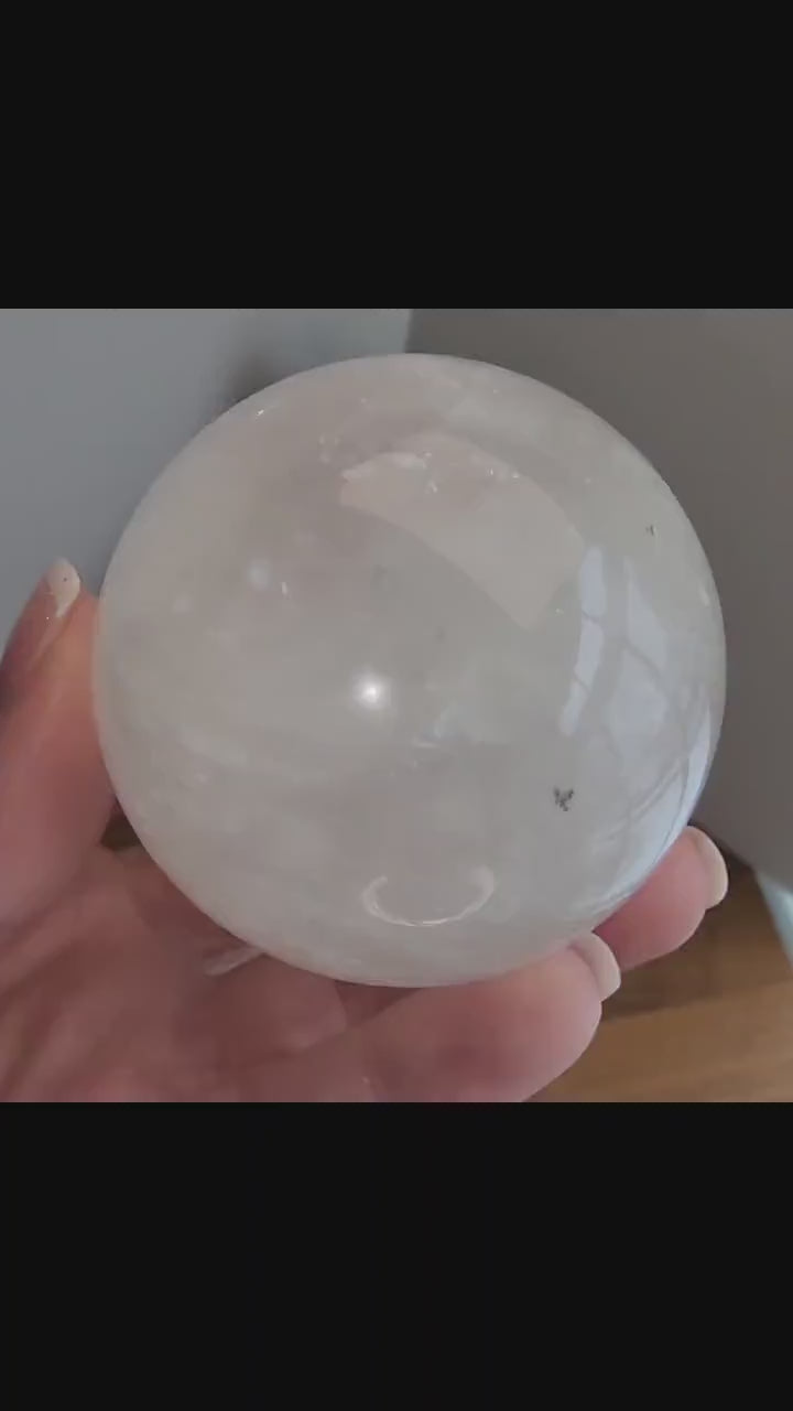 Gorgeous Optical Calcite Sphere | White Iceland Spar Crystal Ball | 60MM | Crystallized Calcium Carbonate | Tranquil Winter Home Decor
