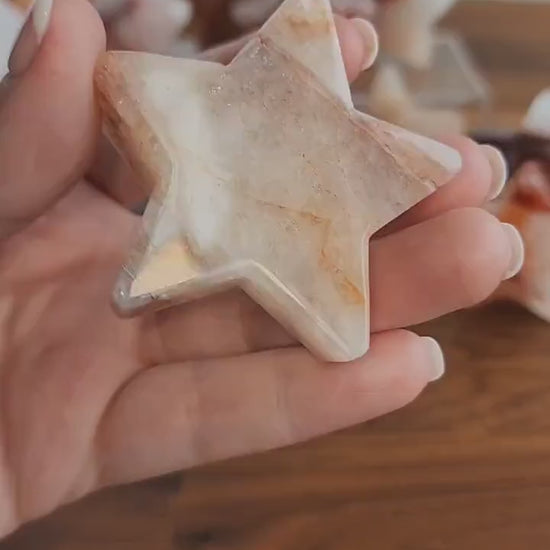 Fire Quartz Crystal Star: Red Hematoid Inclusions, Rainbow Sheen