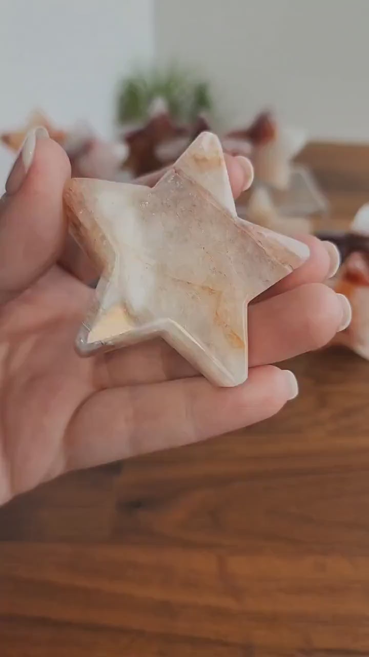 Fire Quartz Crystal Star: Red Hematoid Inclusions, Rainbow Sheen