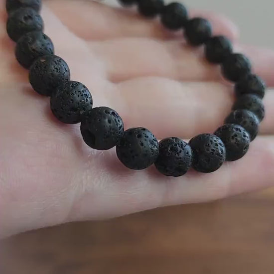Lava Rock Bracelet: 8MM Black Stone Crystal Rock Beads | Infuse with Aroma Therapy Oils, Perfume or Cologne | Smell Good | Men's Gift