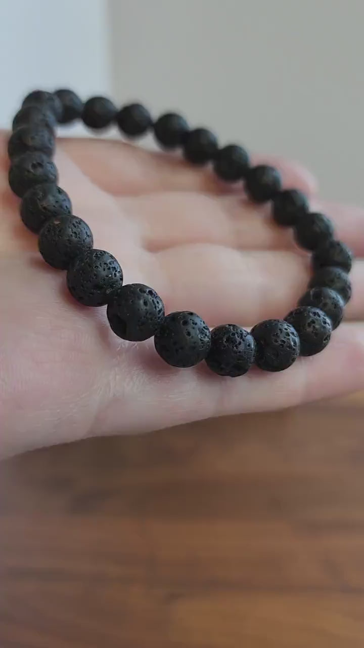 Lava Rock Bracelet: 8MM Black Stone Crystal Rock Beads | Infuse with Aroma Therapy Oils, Perfume or Cologne | Smell Good | Men's Gift