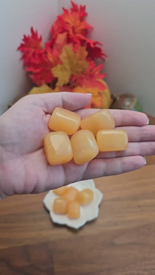 Mango Calcite Crystal Tumble | Pretty orange & yellow color with beautiful patterns and zig zag banding | Intuitively Chosen