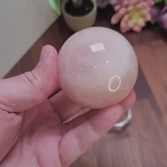 Pretty Pink Rose Quartz Sphere | 66 MM | Pink and White | Only 1 Available C