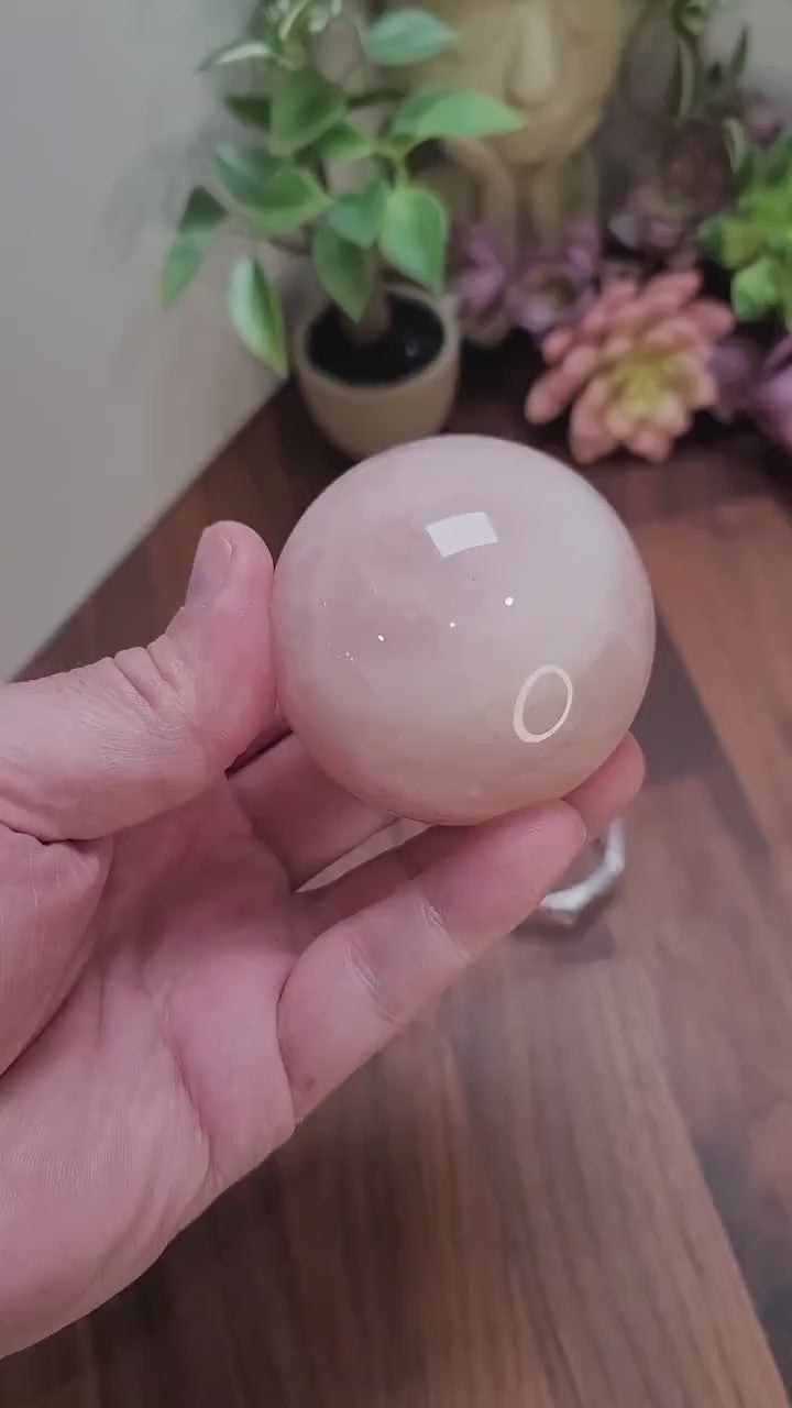 Pretty Pink Rose Quartz Sphere | 66 MM | Pink and White | Only 1 Available C