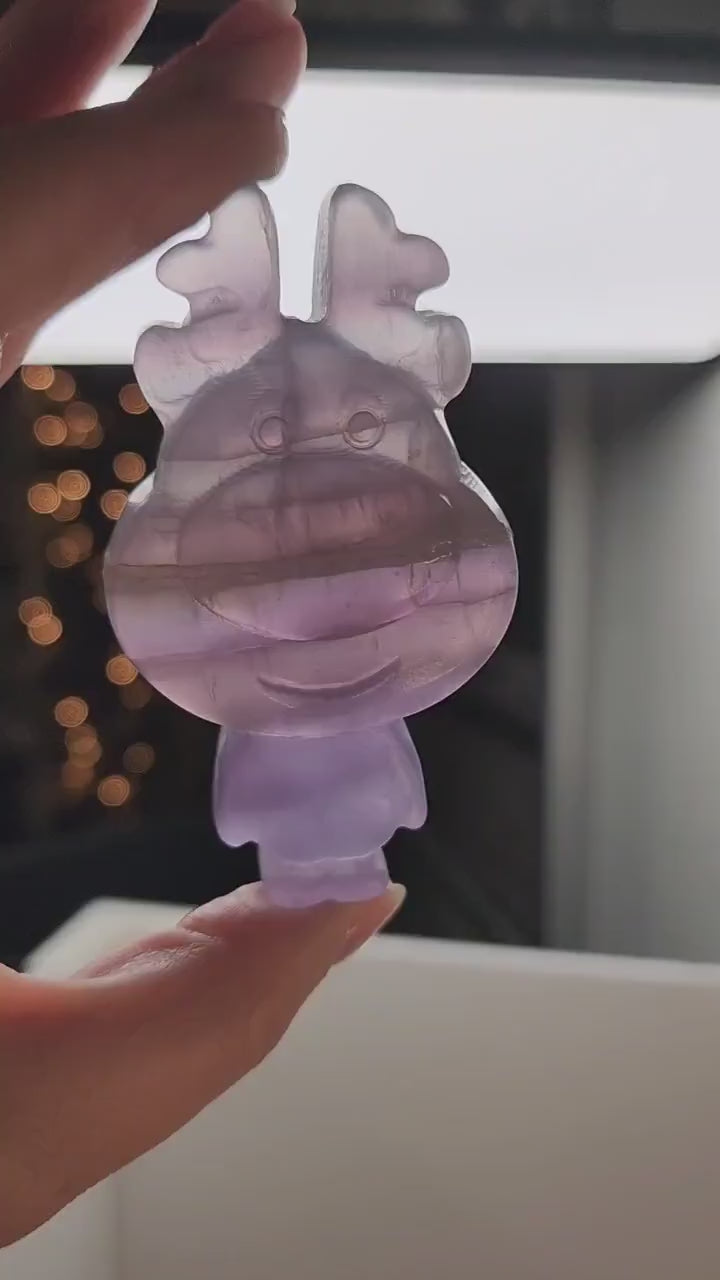Fluorite Rudolph Crystal Carving: Purple or Green Reindeer