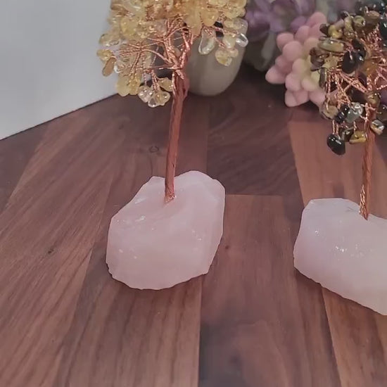 Crystal Tree Decor: Citrine, Tiger's Eye & Amethyst on Base