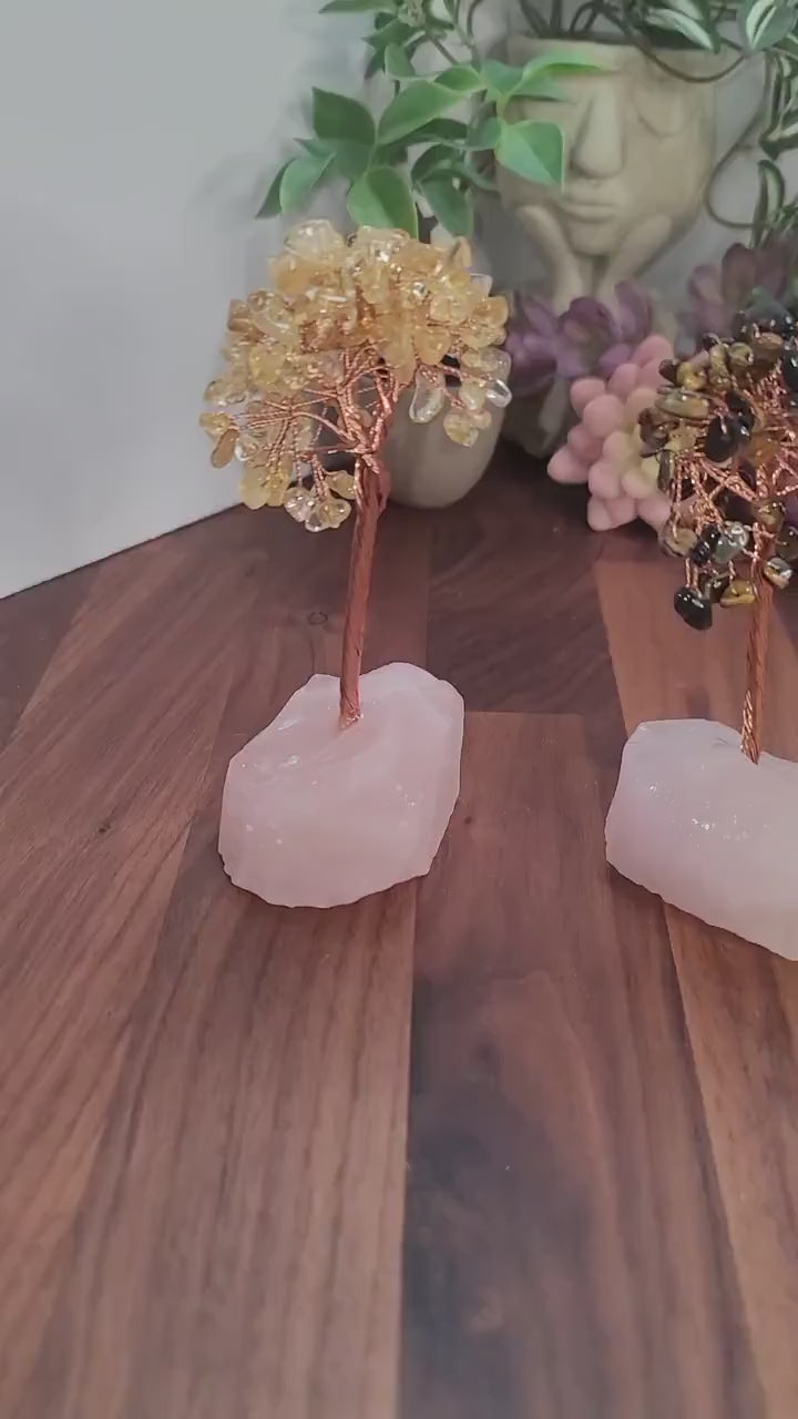 Crystal Tree Decor: Citrine, Tiger's Eye & Amethyst on Base