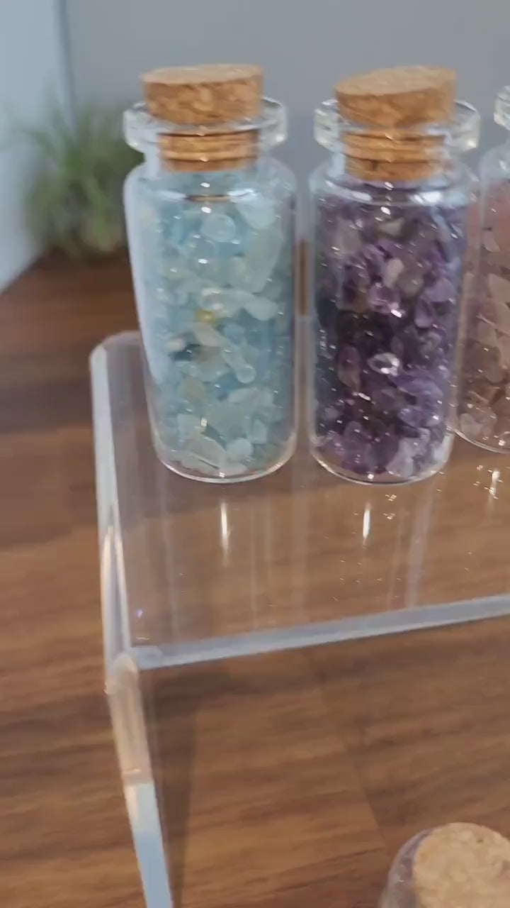 Crystal Chips Jars | Mini Bottles of Crystals | Rhodochrisite, Malachite, Kunzite, Moonstone, Obsidian, Mookite, Amethyst, Lapis, Red Agate