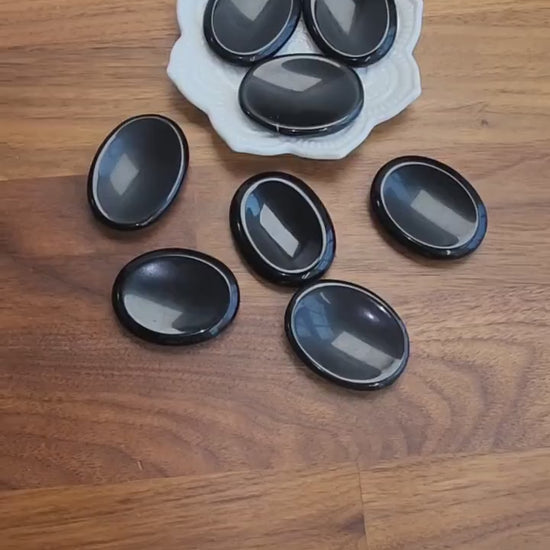 Black Obsidian Worry Stone: Polished Fidget Crystal (1.77")